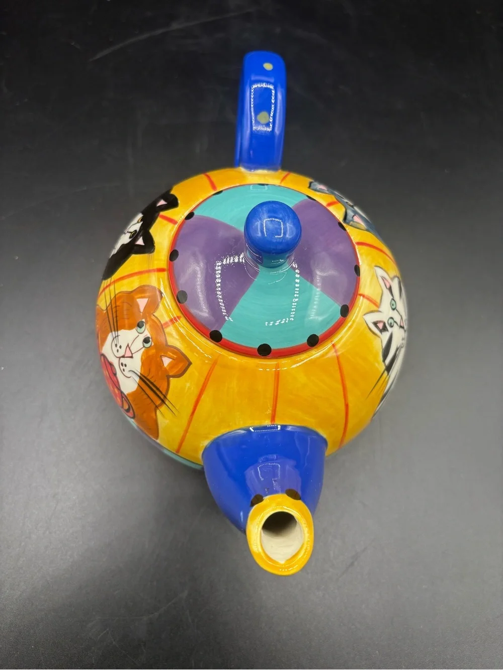 Catzilla 2001 Candace Reiter Design Ceramic Teapot Multicolor Whimsical Cat Bird